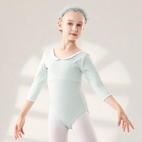 Maillot de Ballet BX4085 para Niñas con Cuello Peter Pan, Mangas hasta el Codo y Falda, para Práctica de Danza y Modelado Corporal