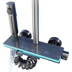 Ensemble <span class=keywords><strong>de</strong></span> robinets <span class=keywords><strong>de</strong></span> <span class=keywords><strong>douche</strong></span> piano design personnalisé Ensemble combiné <span class=keywords><strong>douche</strong></span> pluie avec lumières <span class=keywords><strong>d</strong></span>'ambiance à LED Système <span class=keywords><strong>de</strong></span> <span class=keywords><strong>douche</strong></span> à affichage numérique Gris pistolet - Product Image 1