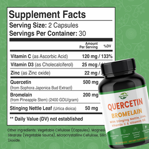 Cápsulas de Quercetina con Bromelina, Vitamina C, Vitamina D3 y Zinc de Marca Privada OEM, Suplemento para Hombres y Mujeres, Refuerzo Inmunológico - Product Image 2