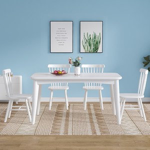 <b>White</b> Solid Wood <b>Dining</b> <b>Table</b> And Chair Set 6 Piece Rectangular Nordic Style Space Saving <b>Dining</b> Room Set - Product Image 3