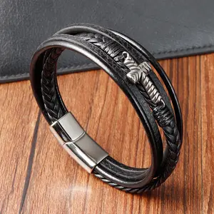 Pulsera de cuero religioso para hombres, joyería de acero, versículo de la Biblia, símbolo de infinito