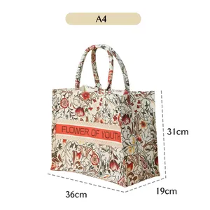 Sac fourre-tout en toile imprimé réutilisable et personnalisé design rouge et bleu structuré imperméable en polyester shopping