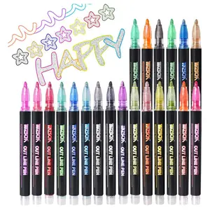 2024 Hot Sale Magic Highlight Glitter Self Metallic Markers Double Line Outline Pens kids Art marker set for DIY