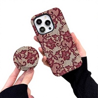 Coque de téléphone hybride double couche 2-en-1 personnalisée à motif floral rose rouge en dentelle pour iPhone 17, coque mobile par sublimation pour iPhone 17 16 15 Pro Max