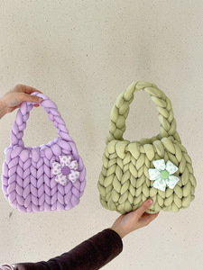 Sac en laine tricoté à la main pour femmes bricolage matériel épais en laine islandaise fermeture ouverte sac au Crochet fait à la main - Product Image 5