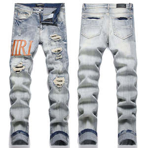 Pantalones vaqueros personalizados ajustados para <span class=keywords><strong>hombre</strong></span>, pantalones vaqueros desgastados, pantalones vaqueros rasgados de algodón para <span class=keywords><strong>hombre</strong></span>, pantalones vaqueros - Product Image 1