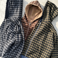 Sweat-shirt réversible personnalisé pour homme, à double fermeture éclair, en molleton bouclette à carreaux, imprimé flanelle, coupe épaules tombantes