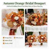 Bouquet de mariée orange automnal, fleurs artificielles en tissu de soie, décoration florale pour la cérémonie de mariage