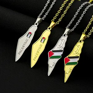 State Of Palestine Map Flag Pendant Necklace Stainless Steel Palestinians Maps Jewelry For Men Women