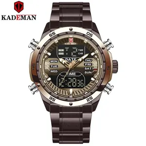Kademan 9109 Montre analogique LED fonctionnelle pour hommes, chronographe, alarme, montres numériques de luxe, fermoir à boucle de sport