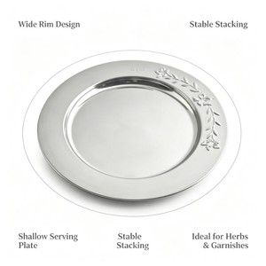 Assiette de service en métal argenté, acier inoxydable, passe au lave-vaisselle, pour mariage, dîner, dessert. - Product Image 4