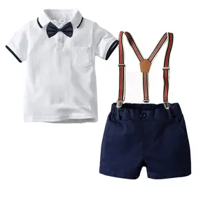 Комплекты детской одежды футболка с лацканами шорты подтяжки костюм из четырех предметов для мальчиков костюмы для джентльменов