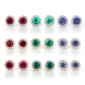 Pendientes de tuerca redondos brillantes de 0.5ct y 5mm, chapados en oro de 14K, con engaste de garra, esmeralda, zafiro, granate azul, joyería clásica de regalo - Product Image 1