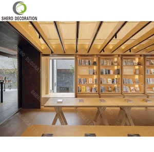 Customized High Quality <b>Wooden</b> Wall Display Cabinet With Led Light Library Bookshelf <b>Bookcase</b> For Bookstore Library Furniture - Product Image 2
