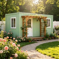 Maison d'hôtes modulaire préfabriquée vert clair, petite maison conteneur portable individuelle, alimentée à l'énergie solaire, étanche, avec chambre, pour centre commercial