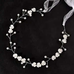 Tối Giản Phụ Nữ Có Thể Điều Chỉnh Ngọc Trai Vòng Hoa Cưới Hairband Bridal Vương Miện Hoa Headband Vòng Hoa