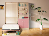 Mécanisme de lit mural pliant Murphy avec bureau et étagère, design chinois moderne, gain de place pour salon, bureau ou salle d'étude