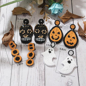 Boucles d'oreilles de fête de <span class=keywords><strong>costume</strong></span> gothique fait à la main vacances festif citrouille goutte boucles d'oreilles Halloween perles de rocaille perlées boucles d'oreilles Boo - Product Image 1