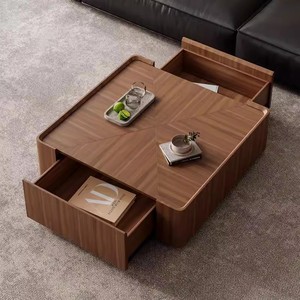Stile della metà del secolo semplice di lusso in <span class=keywords><strong>legno</strong></span> massello <span class=keywords><strong>tavolo</strong></span> da caffè <span class=keywords><strong>quadrato</strong></span> Set da tè per la casa soggiorno moderno noce Design per i piccoli - Product Image 2