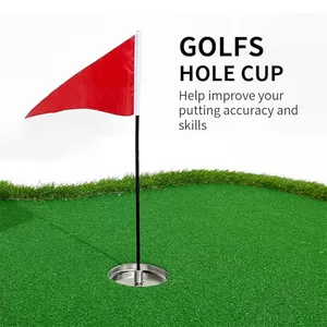 Venta al por mayor de acero inoxidable para practicar Golf, putting green CUPS, banderas, herramienta Divot, materiales de nailon de plástico, accesorios para tazas y banderas