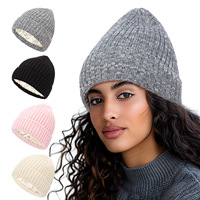 Bonnet unisexe personnalisé avec logo, en tricot côtelé doublé satin, chaud pour l'hiver, avec revers et doublure en soie, pour la protection des cheveux