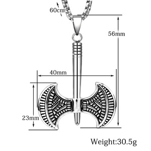 Pendentif hache de combat style Viking, collier en acier inoxydable, bijoux de mode pour homme, design géométrique 40 mm, cadeau - Product Image 5