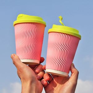 Custom Paper Ripple <b>Cups</b> 16oz 20oz Double Walls <b>Disposable</b> Coffee <b>Cup</b> Hot Drinking <b>Cups</b> Take Away with Lids - Product Image 1