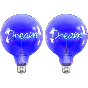 2024新产品工业风格发光二极管字母灯泡，2200K柔光蓝色彩色发光二极管文本灯泡
