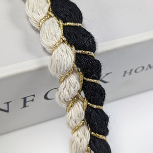 Handgewebtes Geflochtenes Band Luxuriöses Traditionelles Schwarz-Weiß-Gold Metallfaden-Spitzenband Gewebtes Band für Kleidung/Taschen/Heimdekoration - Product Image 6