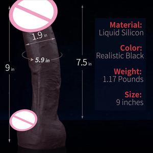 ดิ๊กโด้ซิลิโคนเหมือนจริงสีดำขนาด 9 นิ้ว ยอดขายดีที่สุดในยุโรป ของเล่นทางเพศขนาดใหญ่กันน้ำ พร้อมจุกสุญญากาศ - Product Image 4