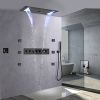 Ensemble de douche de salle de bain moderne encastré en laiton, avec fonction pluie, cascade, mitigeur, douchette à main et LED intelligente