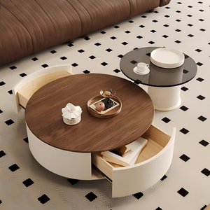 Juego de <span class=keywords><strong>Mesa</strong></span> de Centro Redonda Moderna de Madera, <span class=keywords><strong>Mesa</strong></span> de Centro de Lujo para Sala de Estar con Cajón de Almacenamiento - Product Image 4