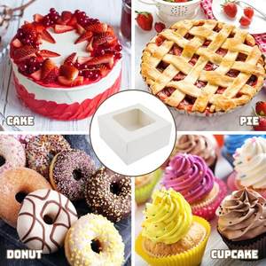 Boîte à gâteau personnalisée pour boulangerie 10*10*5 en carton blanc avec fenêtre - Product Image 3