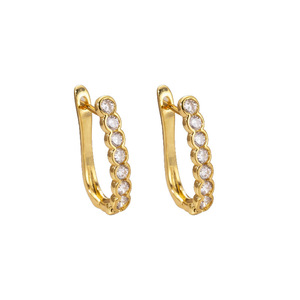 Boucles d'oreilles créoles en or serties de diamants, forme géométrique en U, bijoux de mode pour femmes EKA 230 - Product Image 4