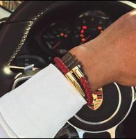 Bijoux fantaisie Bracelet en acier inoxydable plaqué PVD véritable clou en or 18 carats avec cordon en cuir véritable bracelet pour femme homme