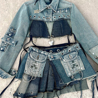 DIZNEW Ensemble 2 Pièces Sexy en Jean : Jupe Courte Taille Haute et Top en Denim Style Y2K pour Femme