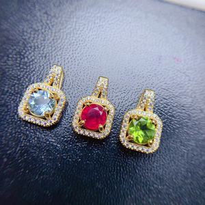 <span class=keywords><strong>Pendentif</strong></span> en <span class=keywords><strong>argent</strong></span> 925 avec aquamarine naturelle, rubis et péridot, taille ronde 6x6mm, style halo carré, bijoux en pierres précieuses colorées, vente en gros - Product Image 5