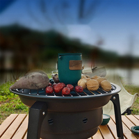 Poêle à bois de camping en plein air, barbecue portable, acier inoxydable, manuel, noir, rond, monobloc