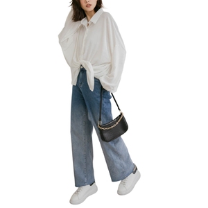 กางเกงยีนส์ของผู้หญิงทรงหลวมขากว้างสไตล์ลำลองมีสีไล่ระดับสีระบายอากาศได้ออกแบบโลโก้ได้ตามต้องการ - Product Image 5