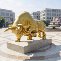 Grande sculpture de taureau jaune en résine et fibre de verre, faite à la main, pour la décoration de jardins et de parcs en extérieur