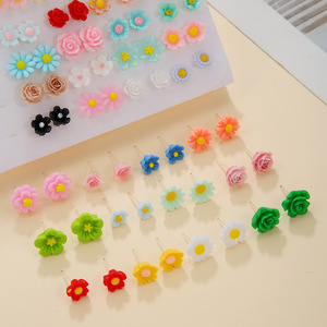 Mini Cute Flower Stud <b>Earrings</b> Set 100 Pairs Colorful Rose Sunflower Design For Women Gift Zinc Alloy Steel <b>Post</b> - Product Image 1