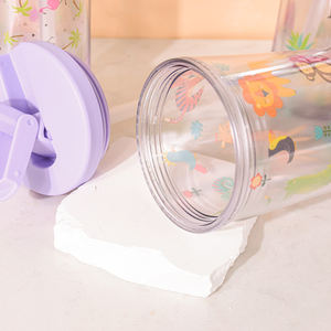 Vasos de plástico acrílico Soporte de tarjeta de PVC Personalización Vaso delgado de plástico Agua Café Beber Doble pared con tapa - Product Image 5