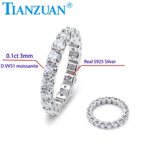 0.1ct 3mm redondo blanco moissanite anillo Eternity Band anillo 925 joyería de plata esterlina anillos compromiso boda citas regalo mujeres - Product Image 1