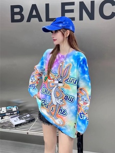 Phim Hoạt Hình In Chất Lượng Cao Tie Dye Kim Cương Phía Trước Phụ Nữ Lỏng Mô Hình Dệt Kim Áo Len oc983 - Product Image 3