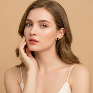 <span class=keywords><strong>XLOVE</strong></span> Nouvelle Tendance Boucles d'oreilles clous en Agate Noire Carrée Plaqué Or S925 pour Femme, Simples et Élégantes - Product Image 4