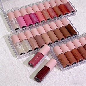 Private Label Vegan Mineral Liquid Matte Glossy <b>Mini</b> Glitter Shine Lip Gloss <b>Lipstick</b> Set Nude - Product Image 1