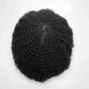 थोक स्टॉक एफ्रो कर्ल मेन टौपी 4 मिमी 6 मिमी पतली त्वचा बेस काले पुरुषों के लिए 100% मानव बाल टौपी - Product Image 2