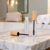 Tube de mascara en verre transparent et givré avec brosse en silicone et capuchon en bambou, emballage cosmétique, tube de mascara de voyage pour sac à main