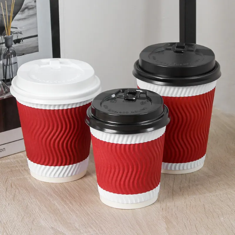 Einweg heiß kalter Drink Kaffee-Papierbecher Großhandel Cafe-Papierbecher biologisch abbaubarer kraftpapier-Handwerk-Doppelwand-Papierbecher mit Deckel