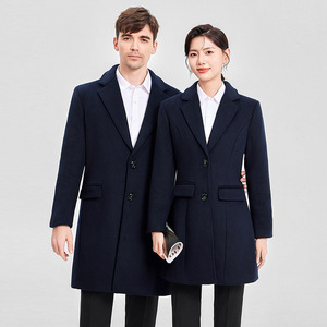 Navy Blue Wool Coat Unisex Thickened Winter Workwear Trench Coat Solid Color Polyester Fiber Adult Size - Product Image 3